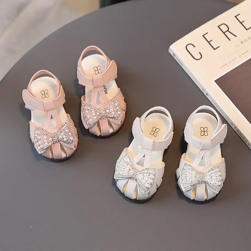 0-3 Years Baby Girl Sandals Rhinestone Princess Shoes Newborn Infant Sandals Summer First Walkers Toddler Sandals Pink, White 3