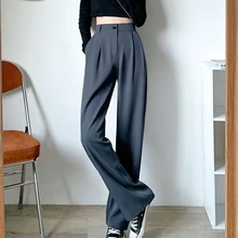 Lucyever Spring Summer Women's Wide Leg Pants Loose High Waist Casual Trousers Woman Korean Style Solid Office Straight Pants