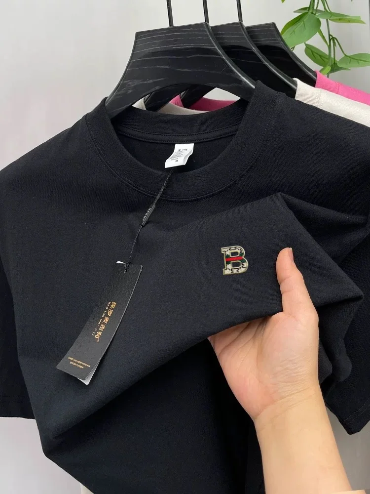100% Baumwolle Hochwertige Marken-Kurzarm-T-Shirts Modisches B-förmiges Buchstaben-Prägedruck Rundhals Sommer Herren Luxus Neues Casual-Oberteil – Detail 21