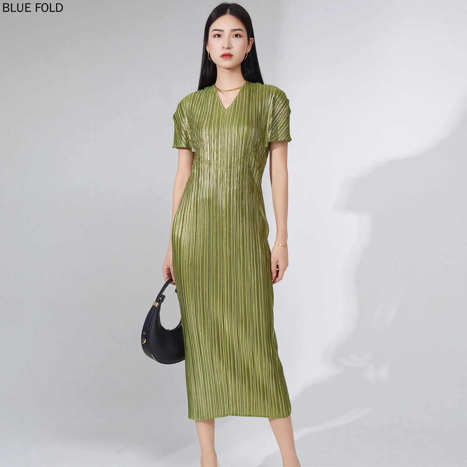 

MIYAKE Metal Texture Bottoming Dresses High-end Women's New Dress Long High-end Sense Elegant PLEATS Femme Vetement Ropa Mujer