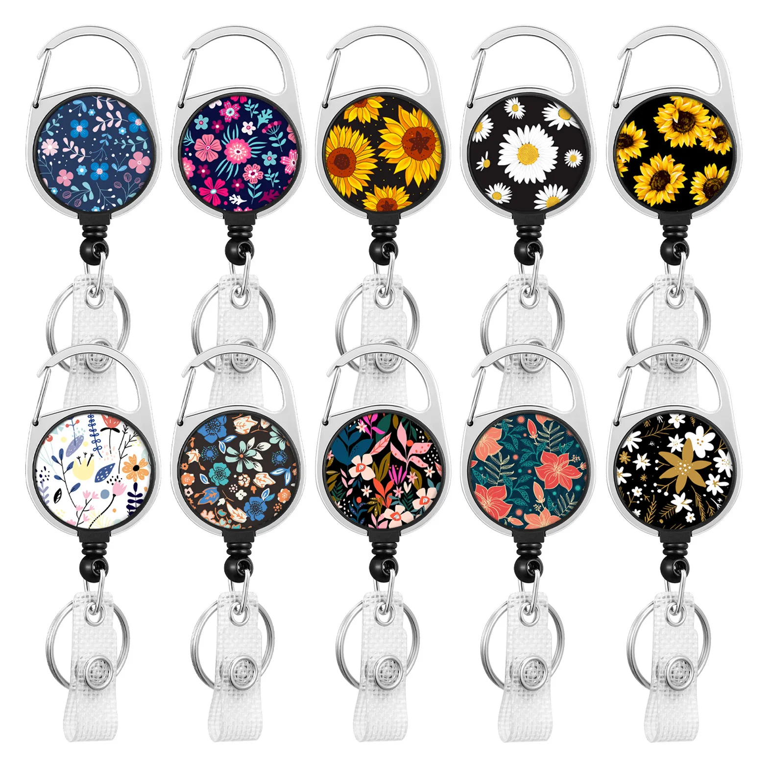 

JESJELIU 1Pcs Flowers Retractable Badge Holder Name Tag Keyring ID Card Holder Layard Doctor Badge Reel Keychain Cord Reel Badge