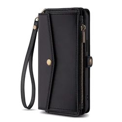Leather Wallet Lanyard Case with Card Holder - Luxurious Phone Cover for Honor View 10 -V10 (Black)