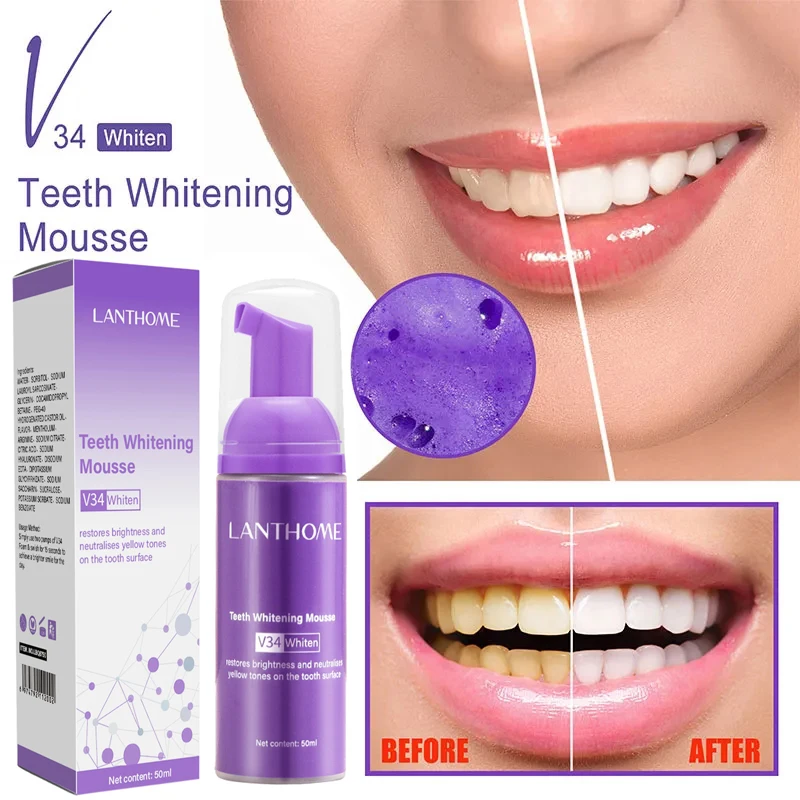 

Teeth Whitening Mousse V34 Teeth Cleaning Whitening Toothpaste Yellow Teeth Removing Tooth Stains Oral Cleaning Hygiene 50ML