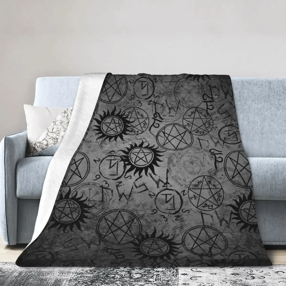 

Supernatural Grey Blankets Soft Warm Flannel Throw Blanket Plush for Bed Living room Picnic Travel Home Couch