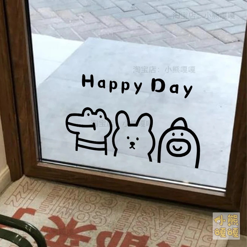 Mirror Wall Sticker Cute Animal Decorative Decals for Coffee Shop Window Glass Door Bathroom Door Home Decoration