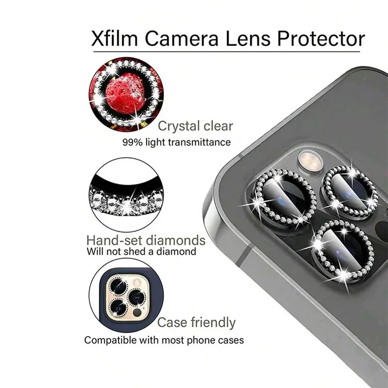 Bling Glitter Diamond Camera Lens Protector Case with Screen Protector Film