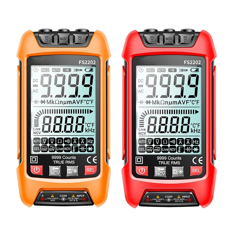

Мультиметр FS2202 с автоматическим выбором диапазона, 9999 отсчетов, TRMS, Вольтметр переменного/постоянного тока, Amp, NCV, сопротивление, емкость, транзистор, оранжевый