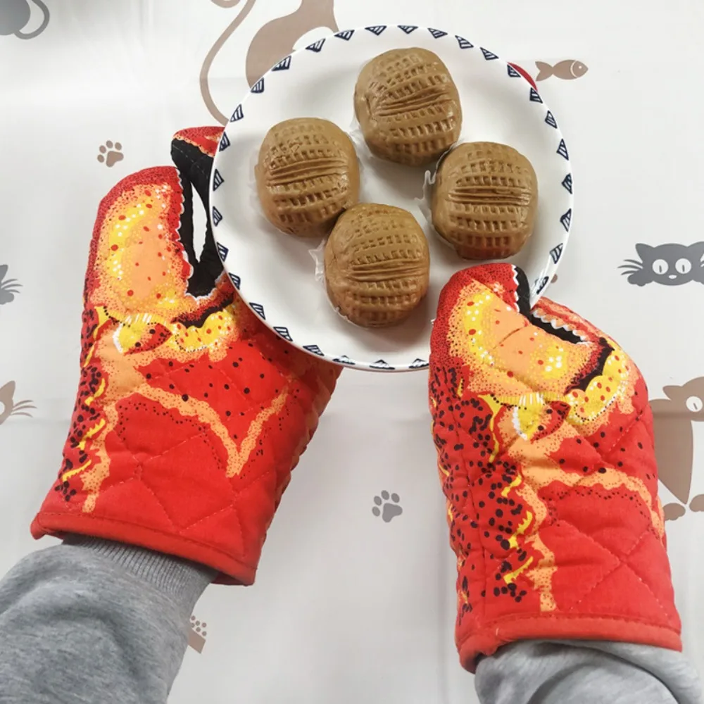 Lobster Claw Oven Mitts Long Cotton Baking Insulation Gloves Microwave Heat Resistant Non-Slip Home Kitchen Gloves