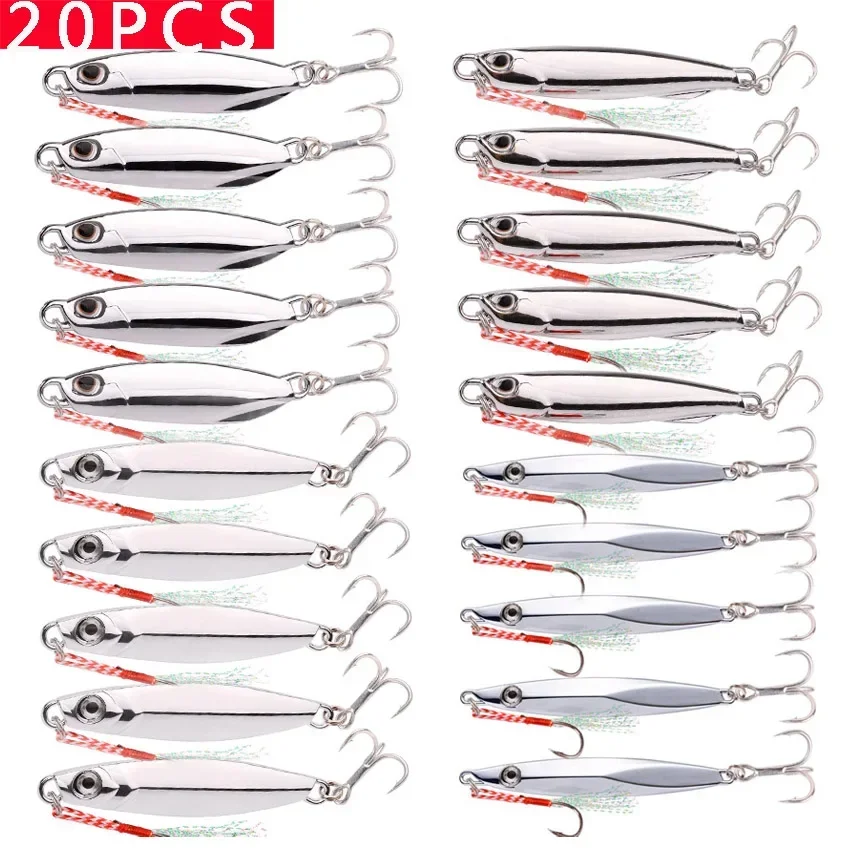 

20PCS Super Quatity Metal Casting Jig Set 30g 40g 60g 80g Shore Drag Cast Jigging Spoon Fishing Lure Artificial Bait Tackle Kit