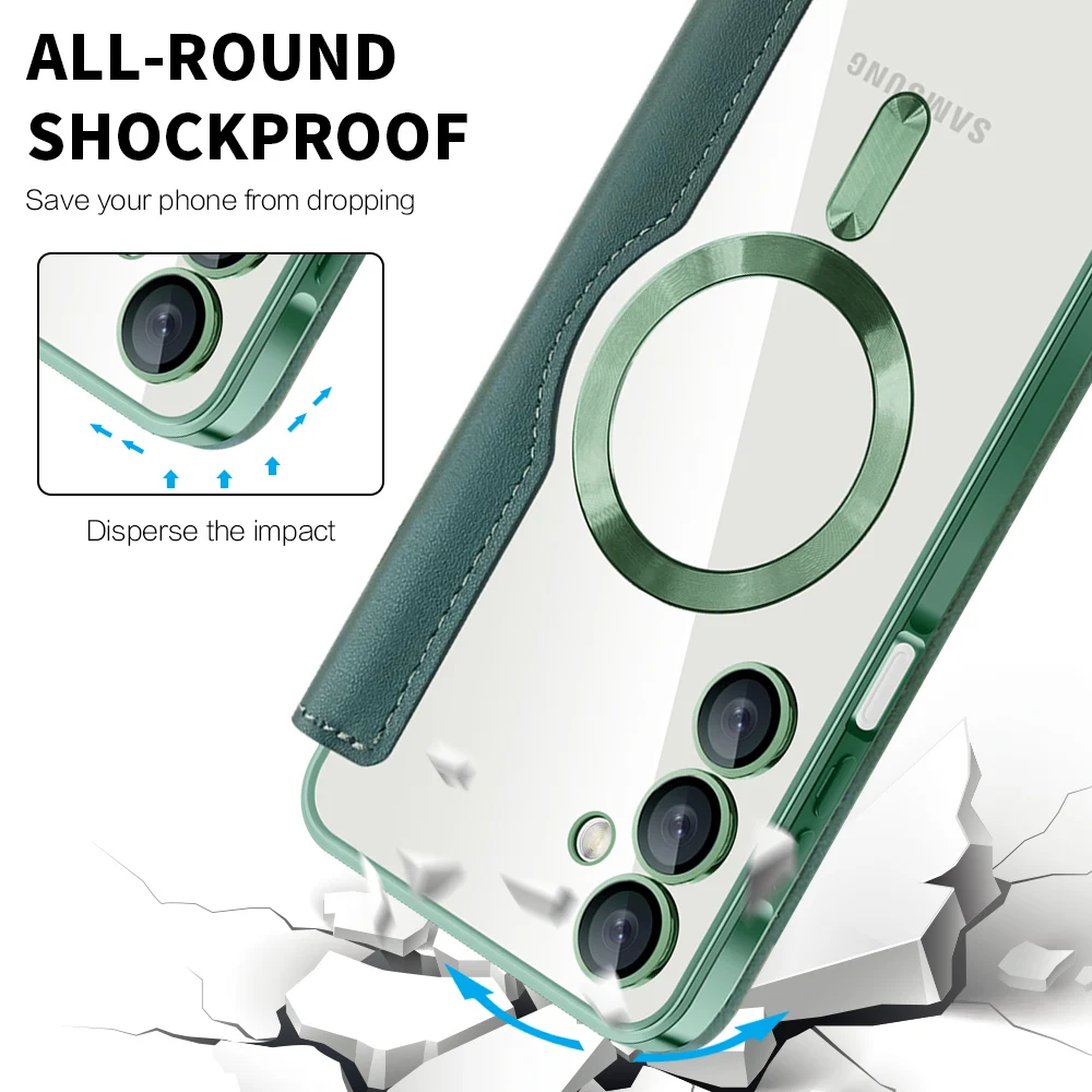 Premium Flip Magnetic Leather Case with Wireless Charging & Transparent Card Slot