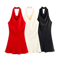 Robe d'été pour femmes, vêtements de tempérament Simple, à la mode et Sexy, dos nu, Texture en Satin de soie, col suspendu, nouvelle collection 2025 1