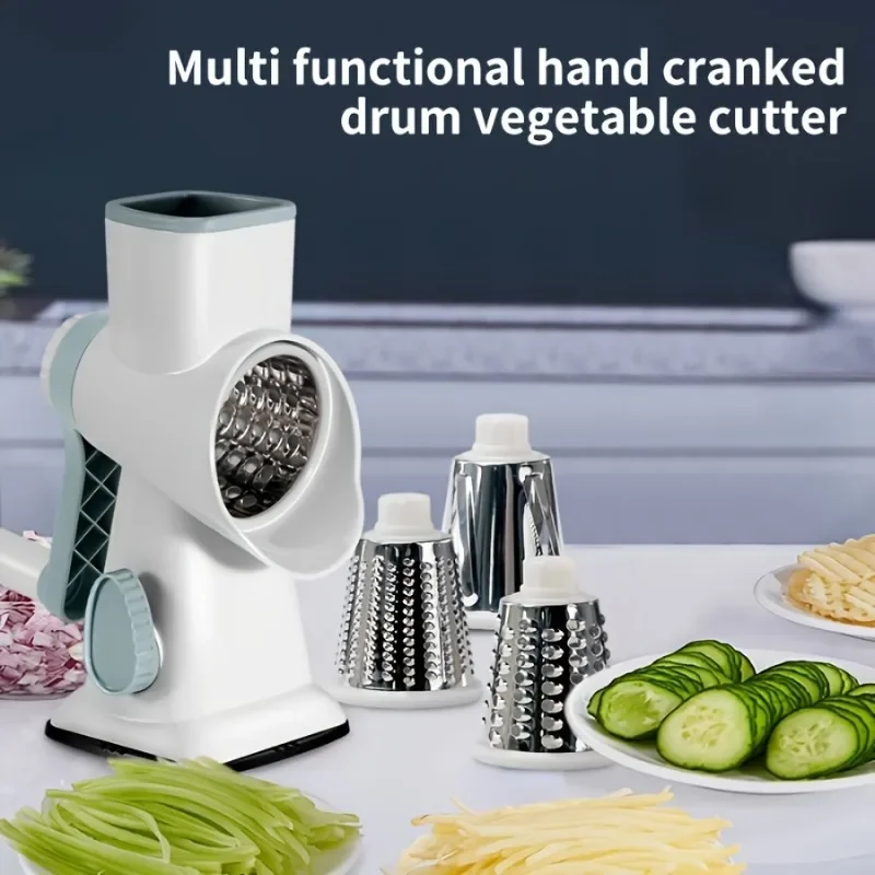 1Set 3 in 1 Rotary Cheese Grater Versatile Manual Vegetable Slicer Peanut Nuts Grinder Cheese Vegetable Shredder Clear JT242