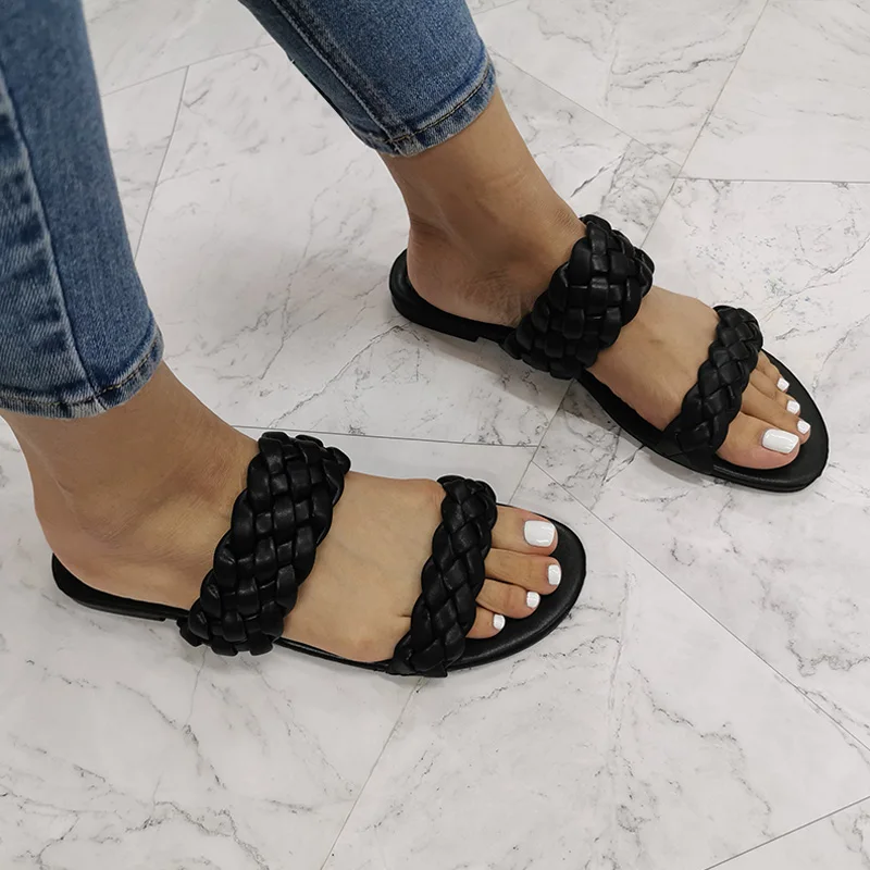 Women Beach Slides Shoes Summer Woman Sandals Plus Size Brand Design Weaving Flats Casual Sandal Ladies Fashion Outside Shoes
