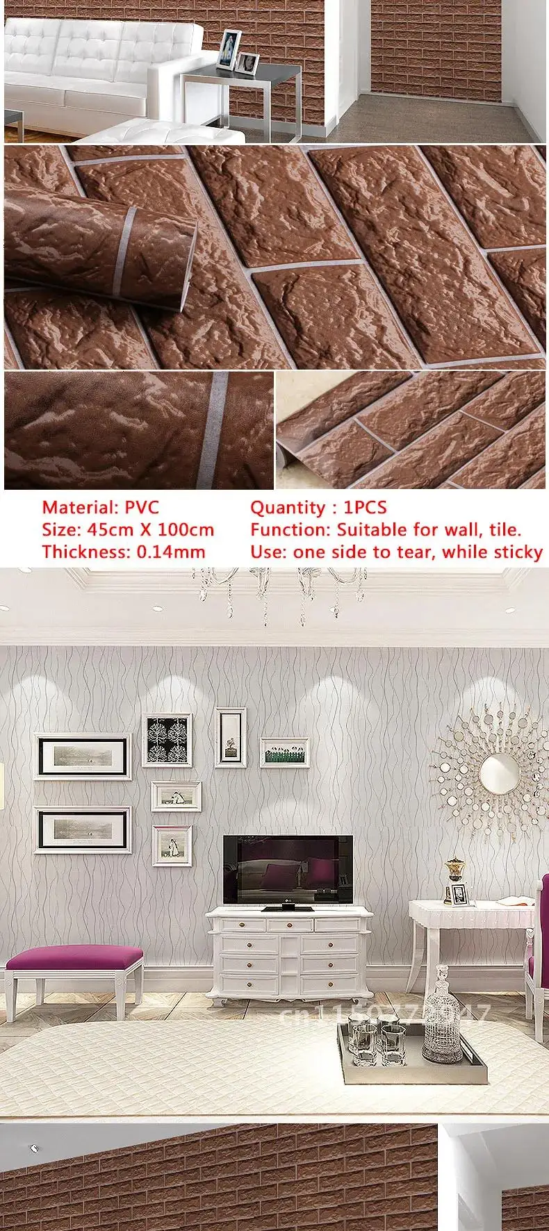 Description Picture 4 of itemBathroom Wallpaper PVC Self-adhesive Vinyl Rolls Vintage Waterproof Wall Paper Home Decor  Living Room Kitchen Walls Murals