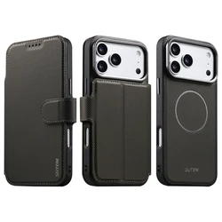 Luxury PU Leather Magnetic Wallet Stand Case with Removable Triangle Texture and Card Slot - iPhone 15 (Grey)