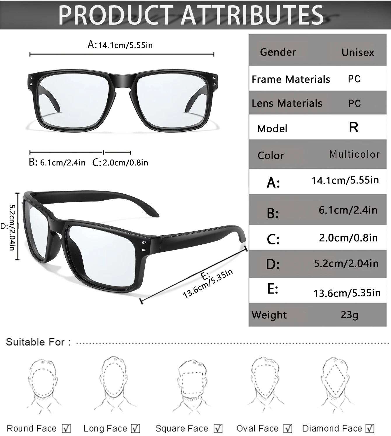نظارات شمسية لركوب الدراجات Photochromic للرجال ، نظارات مربعة ، مقاومة للرياح ، نظارات كلاسيكية ، رياضة خارجية ، MTB ، دراجة ، أزياء بسيطة