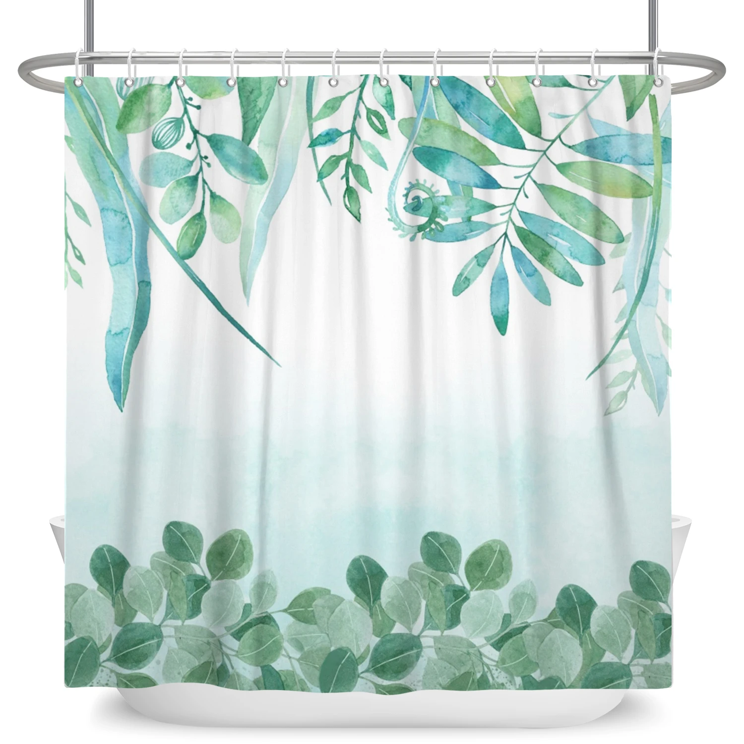 Tropical Greenery Leaf Shower Curtain Tulip Bathroom Curtain Romantic Refreshing Polyester Waterproof Bathroom Shower