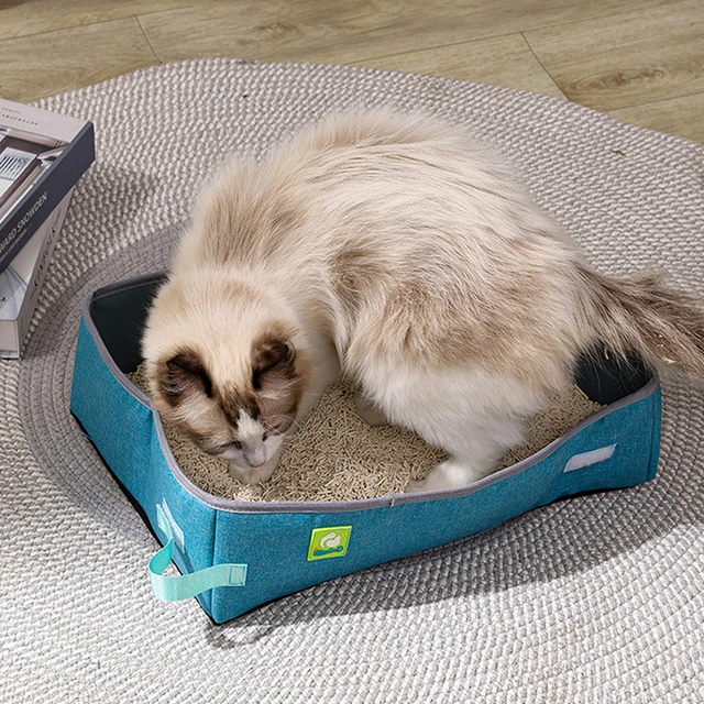 Folding Cat Litter Box Portable Waterproof Oxford Cloth Cat Litter Box Cat Toilet Cleaning Basin Supplies Pet Toilet 3