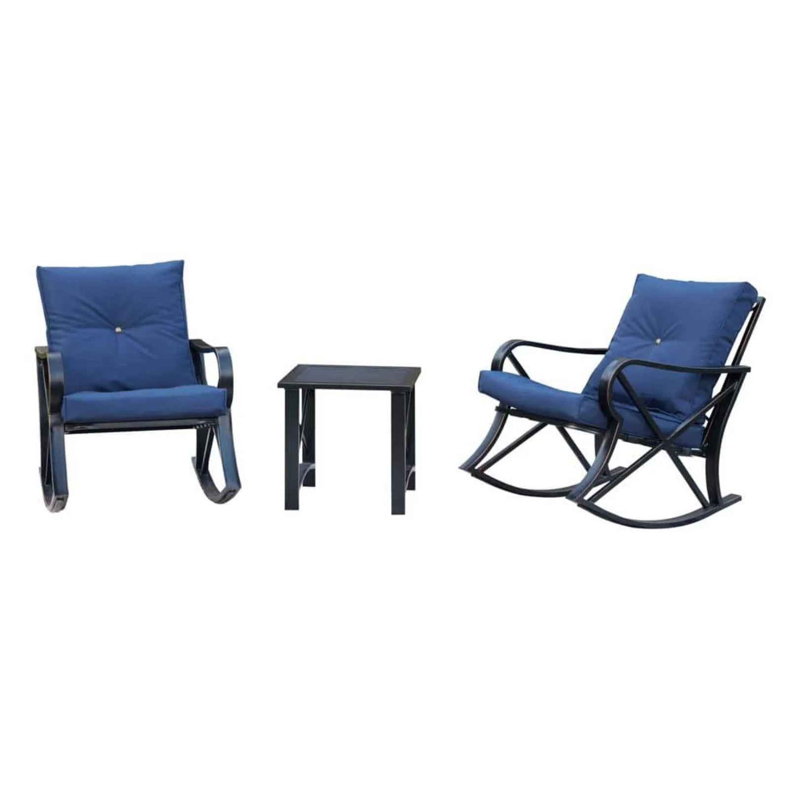

US 3-Piece Metal Patio Rocker Conversation Set with Blue Cushions