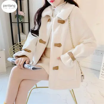 PERITANG Ropa Mujer 한국 패션 양털 코트, 올 매치 여성 겨울 코트, 2024 부드럽고 따뜻한 재킷