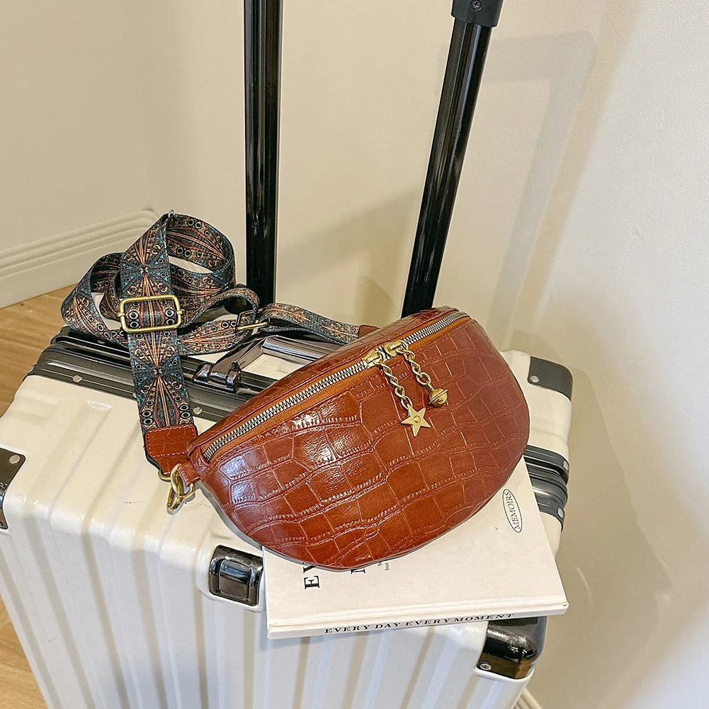 Women Leather Chest Bag Casual Crossbody Sling Purse Versatile Stone Texture Waist Bag Zipper Waist Pack Daily Dating Bag