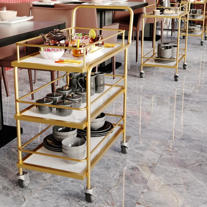 Small Cart Hotel Trolley Multipurpose Utility Storage Drink Luxury Professional Household Iron Stainless Rolling Steel Double