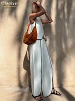 Clacive Summer Loose White Cotton 2 Piece Sets Woman Outfit 2025 Fashion Sleeveless Tank Top With High Waist Slit Wide Pants Set