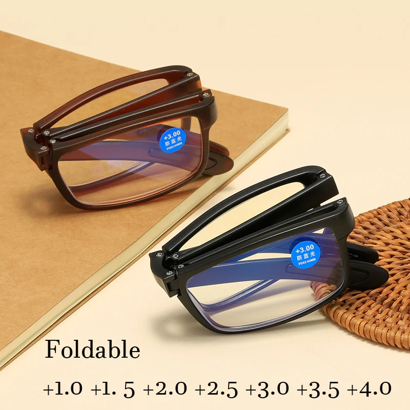 

Folding Reading Glasses with Leather Box Women Men Anti-blue Light Portable Eyewear TR90 Farsighted Eyeglasses Diopters To +4.0