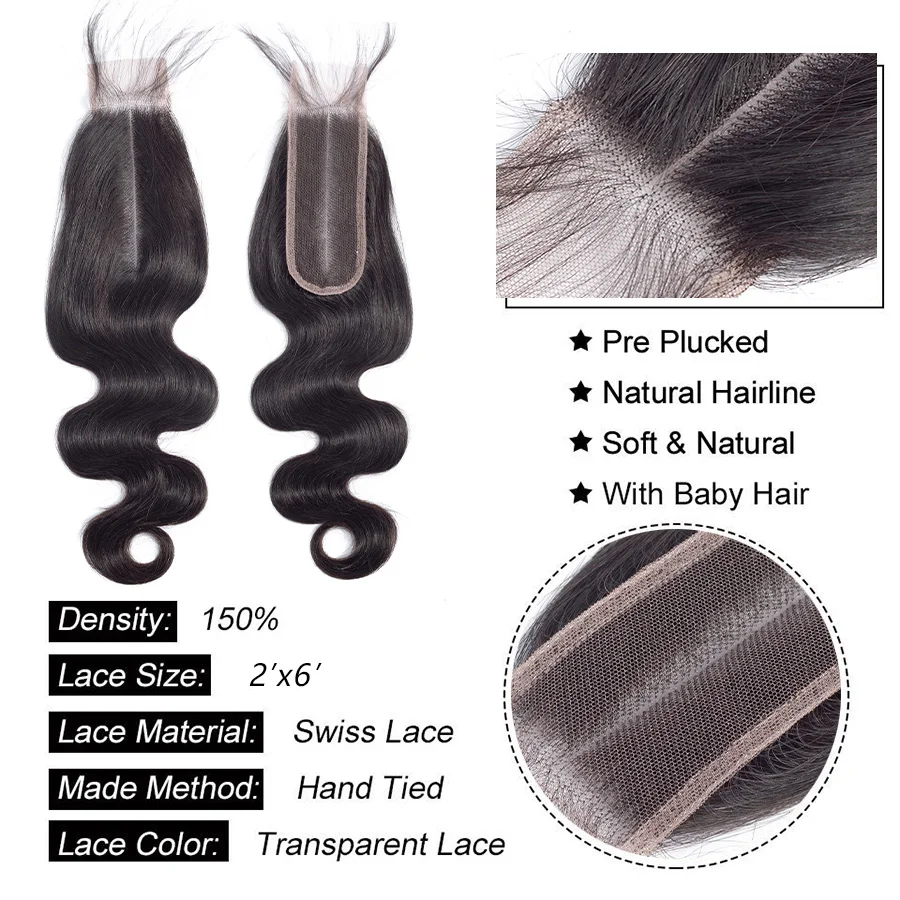 Body Wave 4x4 Lace Closure Human Hair Ear To Ear Transparent Lace Frontal 13x6 Middle Part 2x6 Pre Plucked 6Inch Deep Part human hair closure human hair lace product human hair frontal