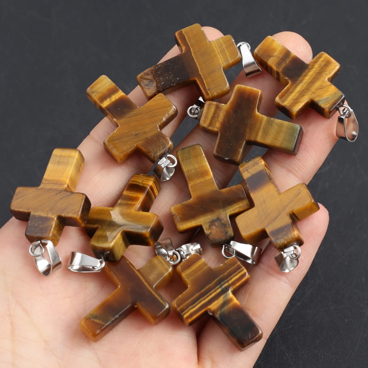 

2Pcs Necklace Pendant Natural Stone Cross-Shaped Tiger Eye Pendant For Jewelry Making DIY Necklace Bracelet Earring Accessory