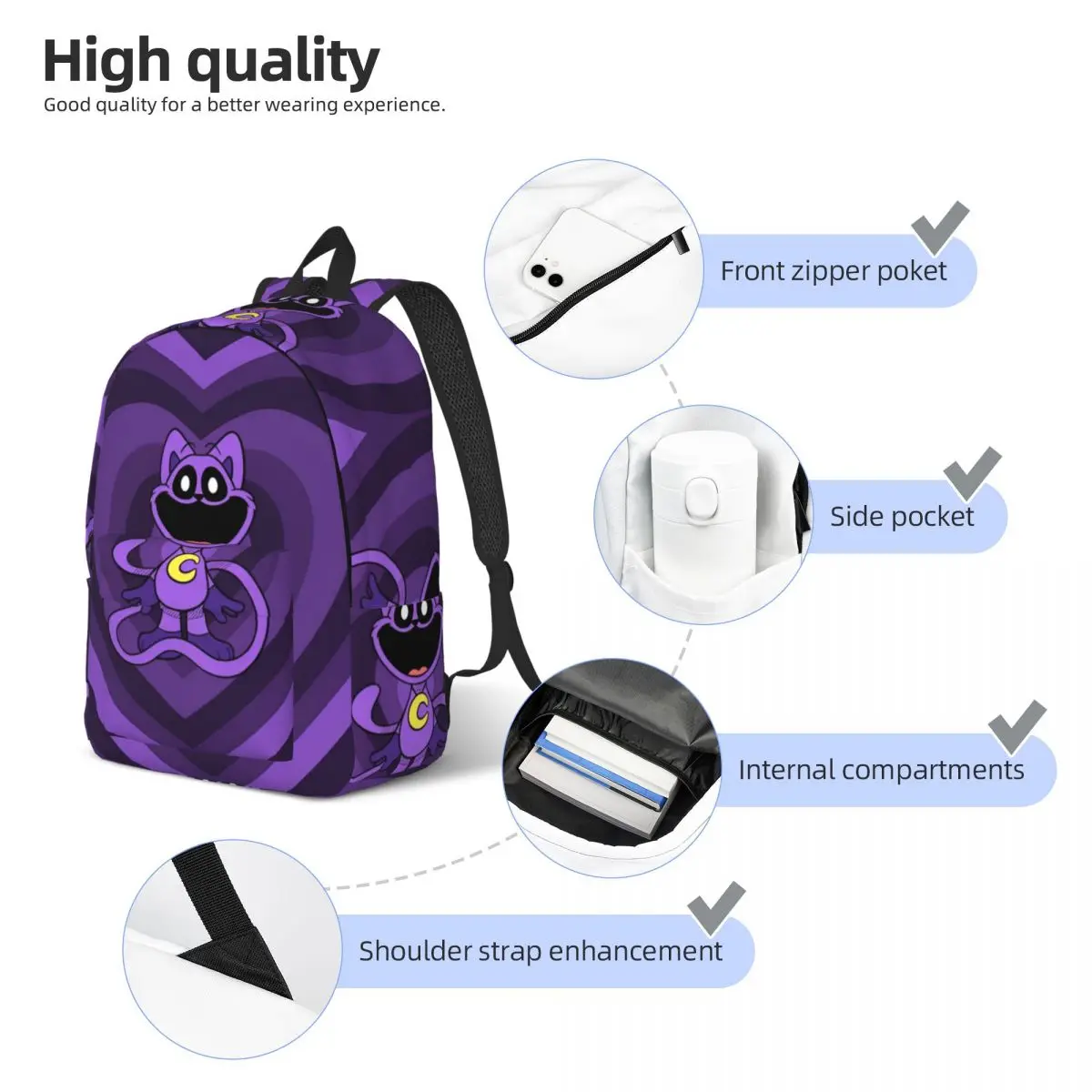 CatNap Smiling Critters Backpack for Boy Girl Kids Student School Bookbag Cartoon Cute Daypack Preschool Kindergarten Bag Sports 5