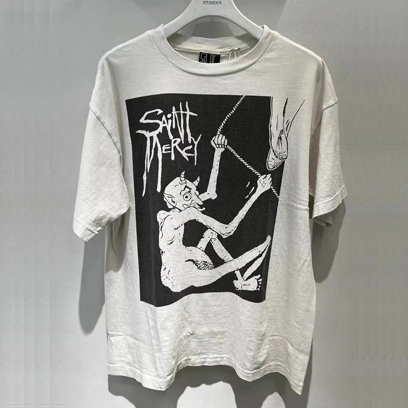 

SAINT MICHAEL T-shirts Men Woman Summer High Quality Cotton O-Neck Loose Casual Fashion Street Wash T Shirt Tops