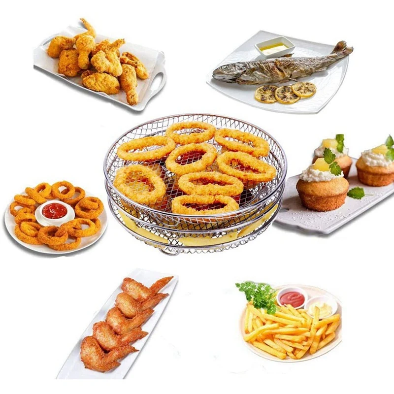 AD-Air Fryer Three Stackable Dehydrator Racks For Gowise Ninja Stainless Steel Air Fryer Rack Fit All 4.2-5.8QT