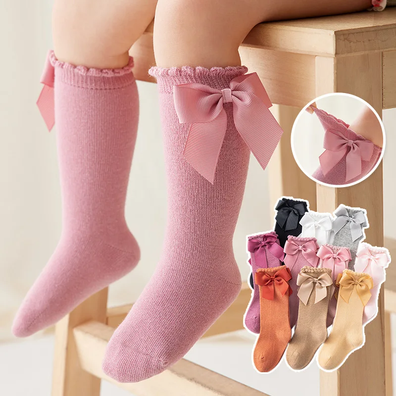 QandSweat Calcetines hasta la rodilla para bebé niña Kdis vestido de  princesa medias de lazo 0-8 años