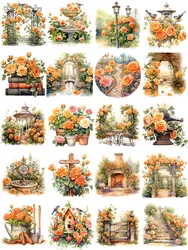 20 - Pack Orange Rose Garden Decorative Craft Stickers for Scrapbooking and Journals (B2557)