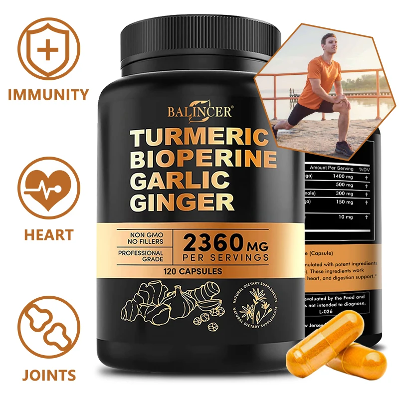 Turmeric Alkaloids Garlic Ginger Capsules for Muscles Joints Antioxidant Immunity Heart Brain Skin Digestion Supplement turmeric ginger supplement