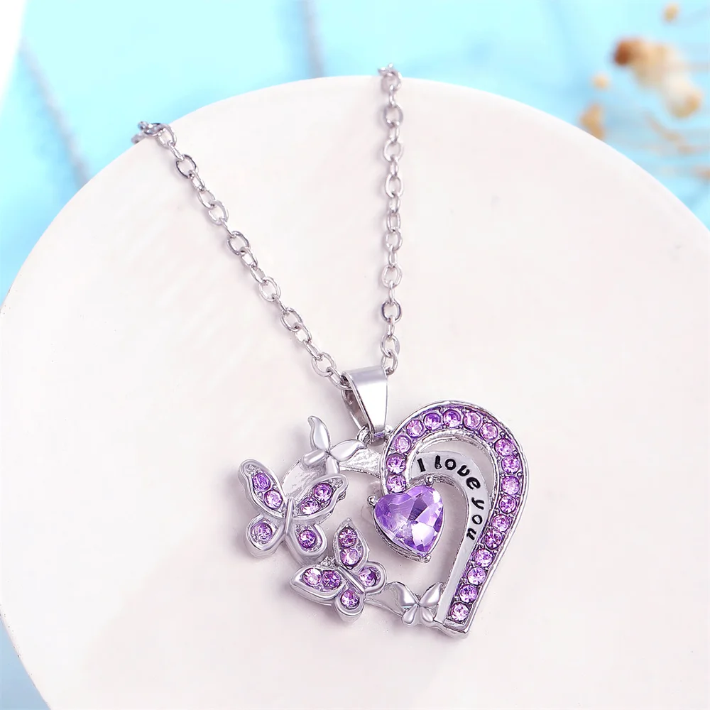 

I Love You Heart Zircon Necklace for Women Exquisite Butterfly Love Pendant Clavicle Chain DIY Jewelry Accessories Gifts 2023