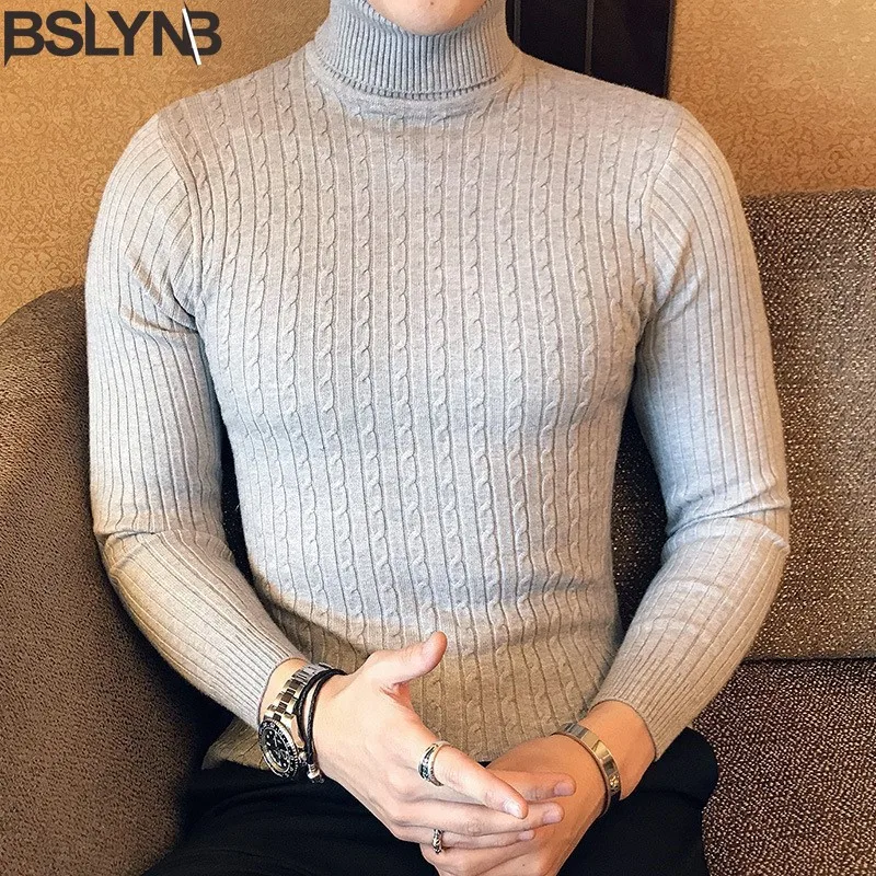 

New Men's Turtleneck Sweater Fashion Warm Slim Pullover Sweater Male Knitted Sweaters