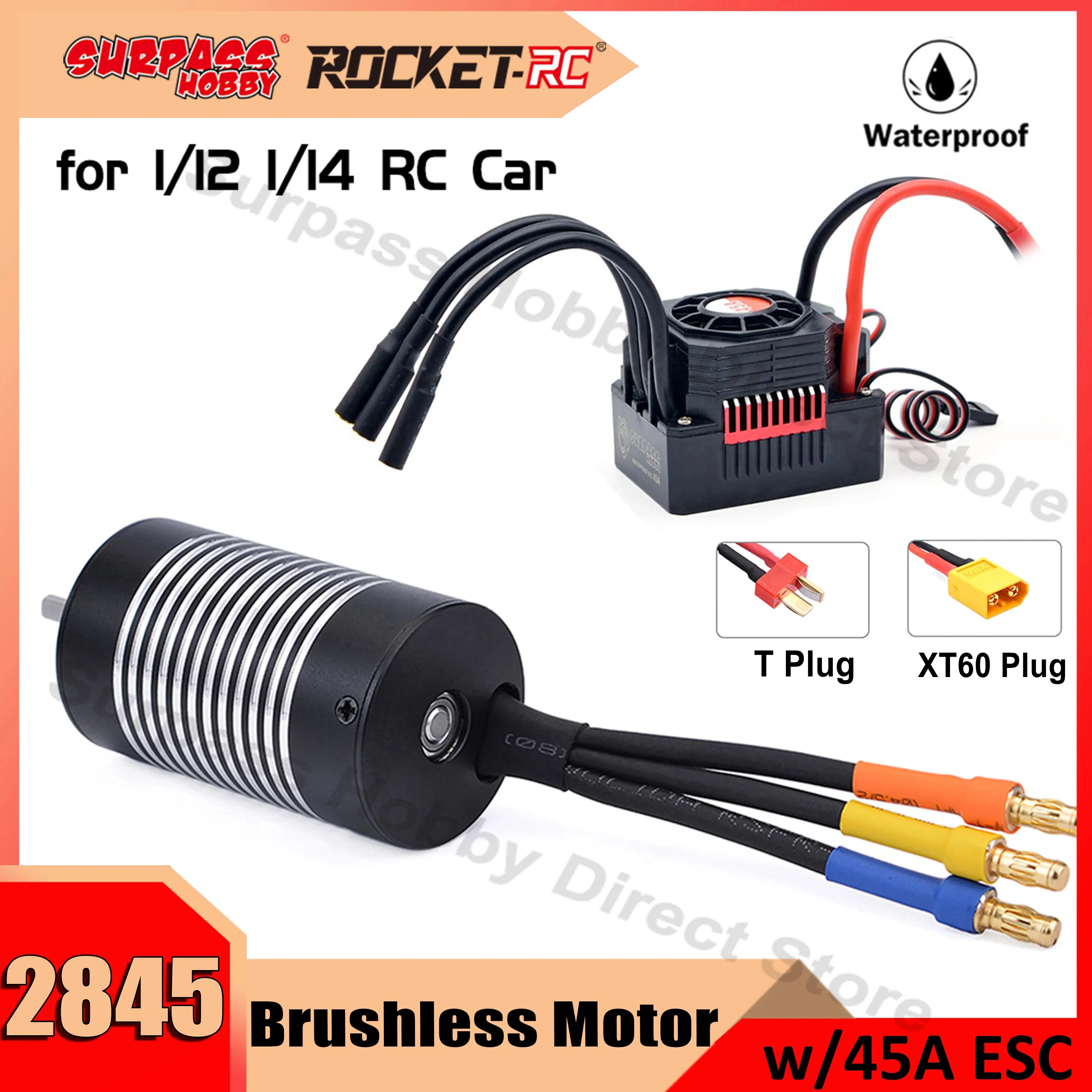 1/12 1/14 RC카 로켓 2845 방수 브러시리스 모터, Wltoys 144001 12428 Traxxas HSP 로봇 드론용, 45A ESC 콤보