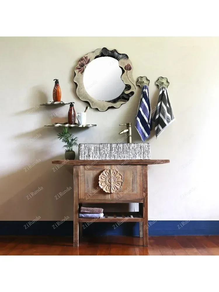 ~Retro toilet washbasin bathroom cabinet Chinese washbasin integrated cabinet balcony combination