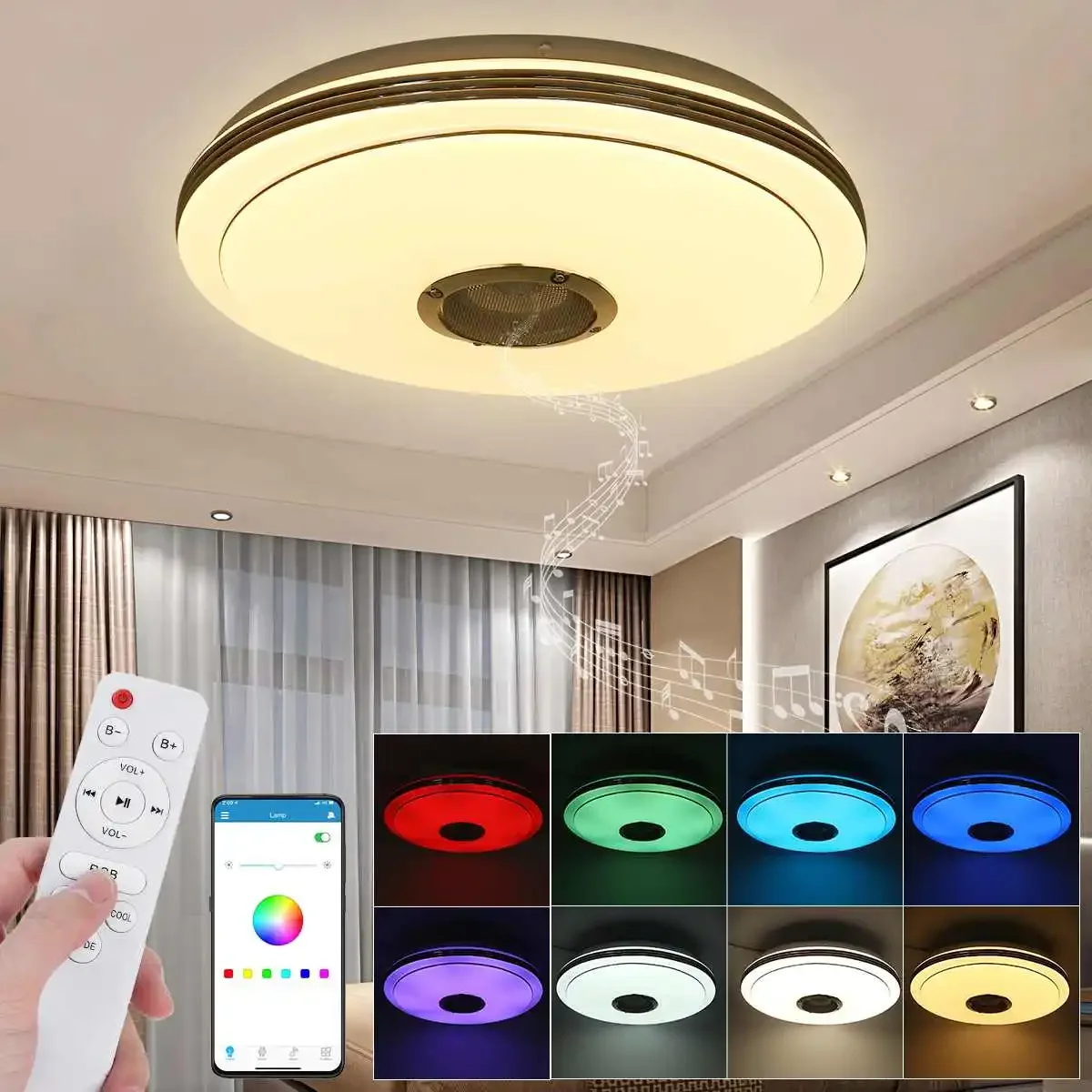 

300W Modern RGB Dimmable Music Ceiling Lamp Remote & APP Control LED Ceiling Lights Home bluetooth Speaker Lighting Fixture 220V