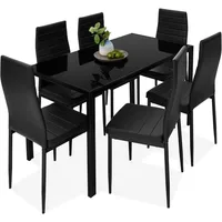 7-Piece Glass Dining Set, Modern Kitchen Table Furniture for Dining Room, Dinette, Compact Space-Saving w/Glass Tabletop 1