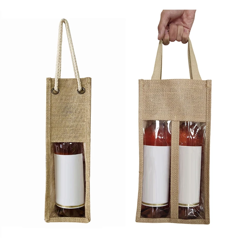 

Jute Red Wine Cover Reinforced Handle Wine Bottle Pouch All-Purpose Red Wine Beer Bottle Packing Tote Bag for Wedding Holiday