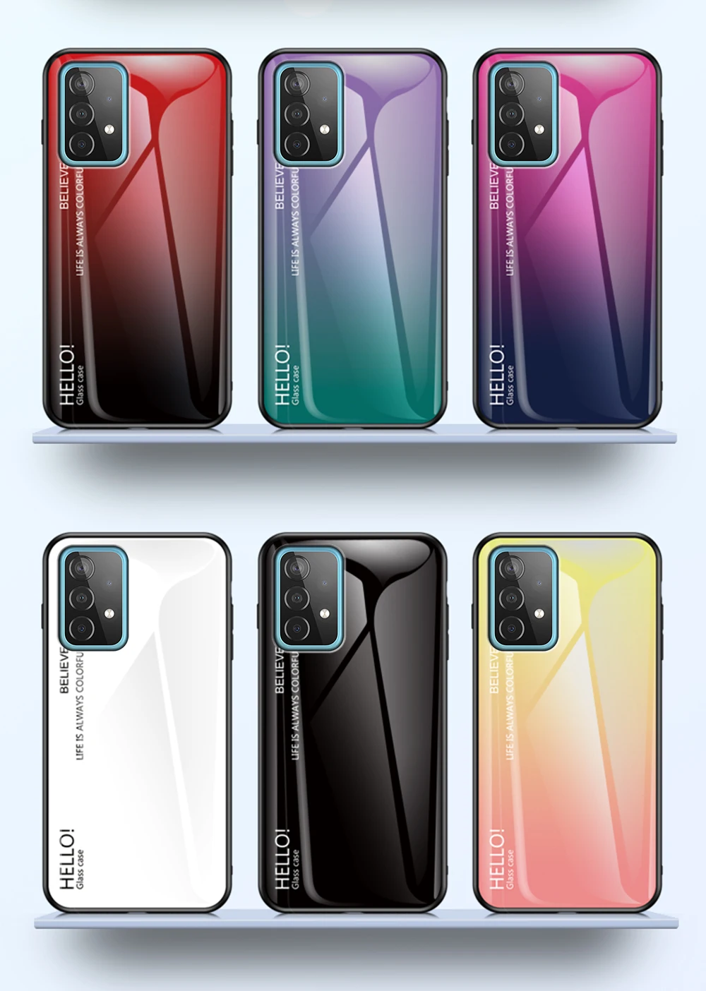 A73 A53 Cover DECLAREYAO Hartglas Coque für Samsung Galaxy A33 A03S A03 Core A03 Hülle Silikonrahmen Slim Tempered Gla_voghion.com
