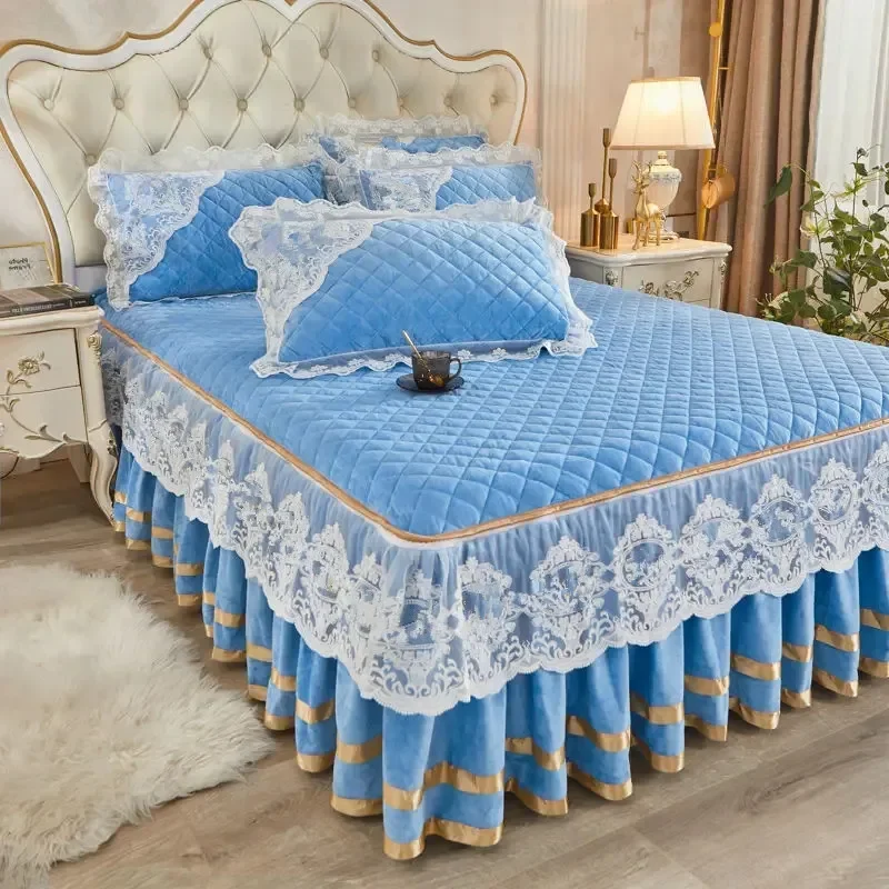 

Autumn and Winter Warm Fleece Bed Skirt Single Piece Cotton Padded Thickened Bed Cover Princess Style Lace Non Slip Bed Cover