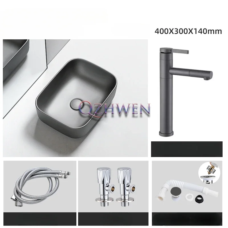 40*30*14cm Gunmetal Gray Black Bathroom Sink Home Furnish Countertop Ceramic Washbasin Hotel Toilet Washroom Art Basin Faucet