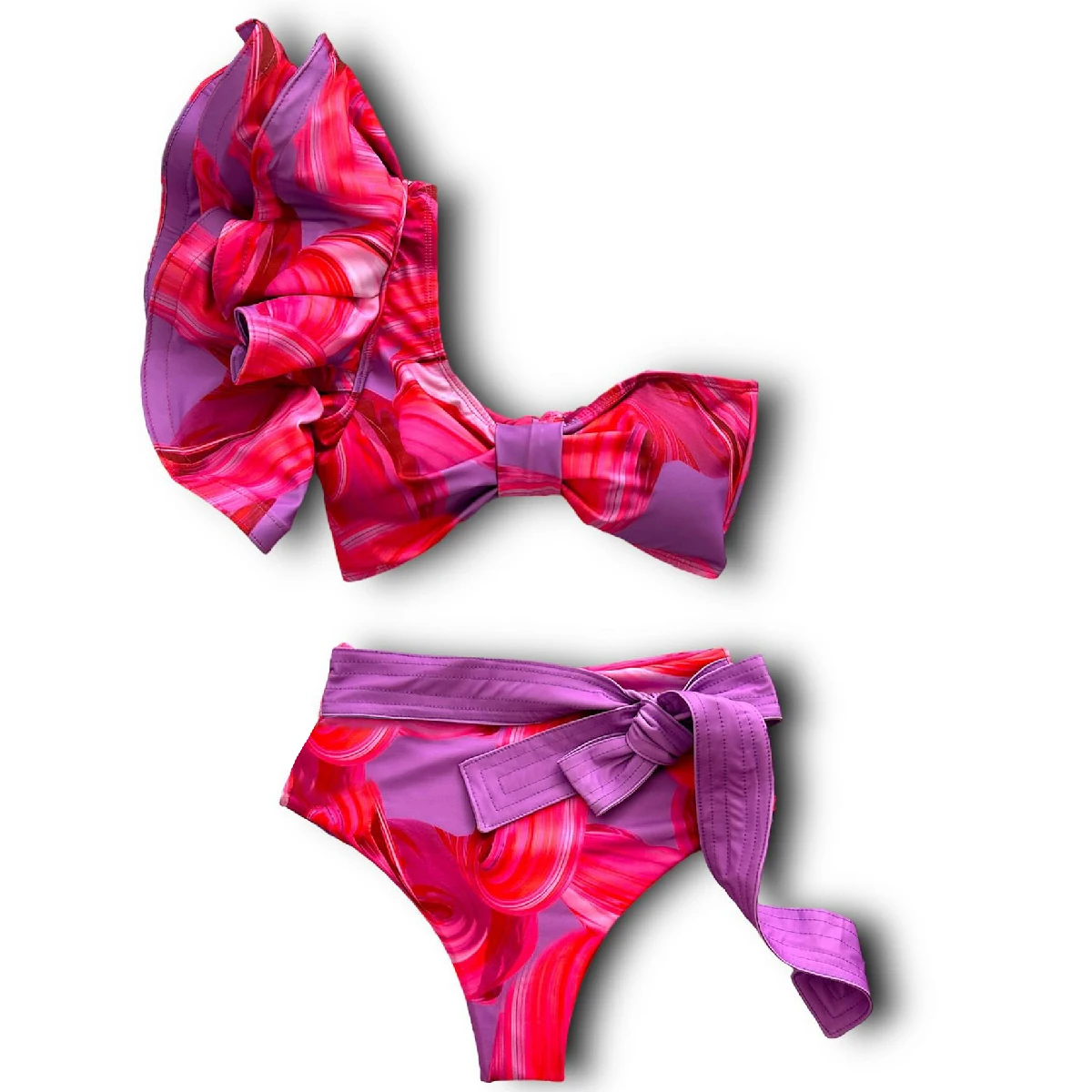 2025 New Sexy High Waist Bikini Sets Ruffle Swimwear Women Swimsuit Print Floral Dots V-neck Beach Wear Bathing Suits Biquini 6