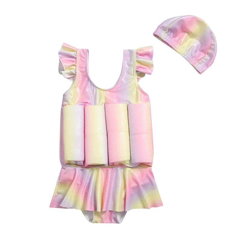 Children's Buoyancy Swimsuit Rainbow Swimwear Kids Floating Rash Guards Bathing Clothes Girls Swimming Suits
