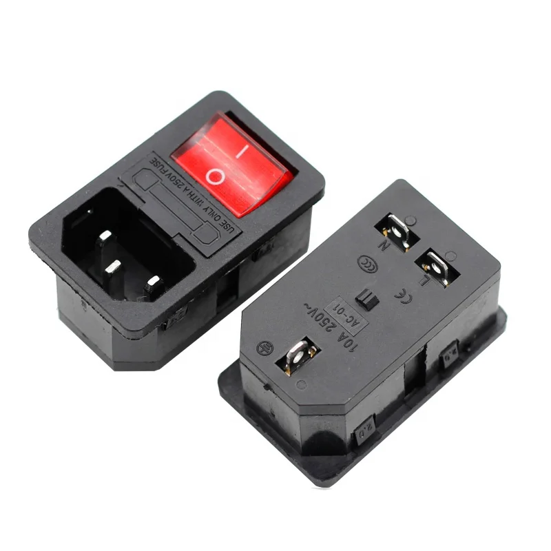 

250V 10A screw mount C13 C14 male socket panel ac dc socket with fuse and rocker switch ac power connector