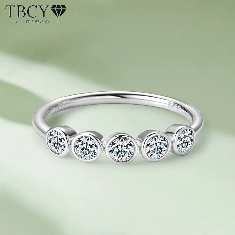 

TBCYD 3MM 0.5CT D Color Moissanite Rings for Women S925 Silver Round Diamond Bezel Half Eternity Band Wedding Fine Jewelry Gifts